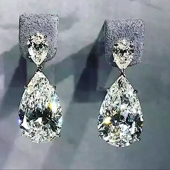 Sterling Silver Pear Drop Diamond Earrings - Picture 8 of 11